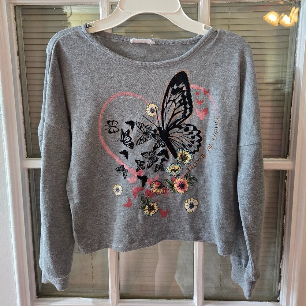 Super Cute Girls Sweater with Butterflies and Flowers- Size Medium